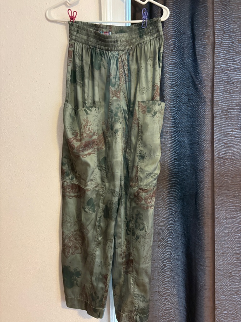Urban Outfitters Olive Green Patterned Cargo Jumpsuit Pants